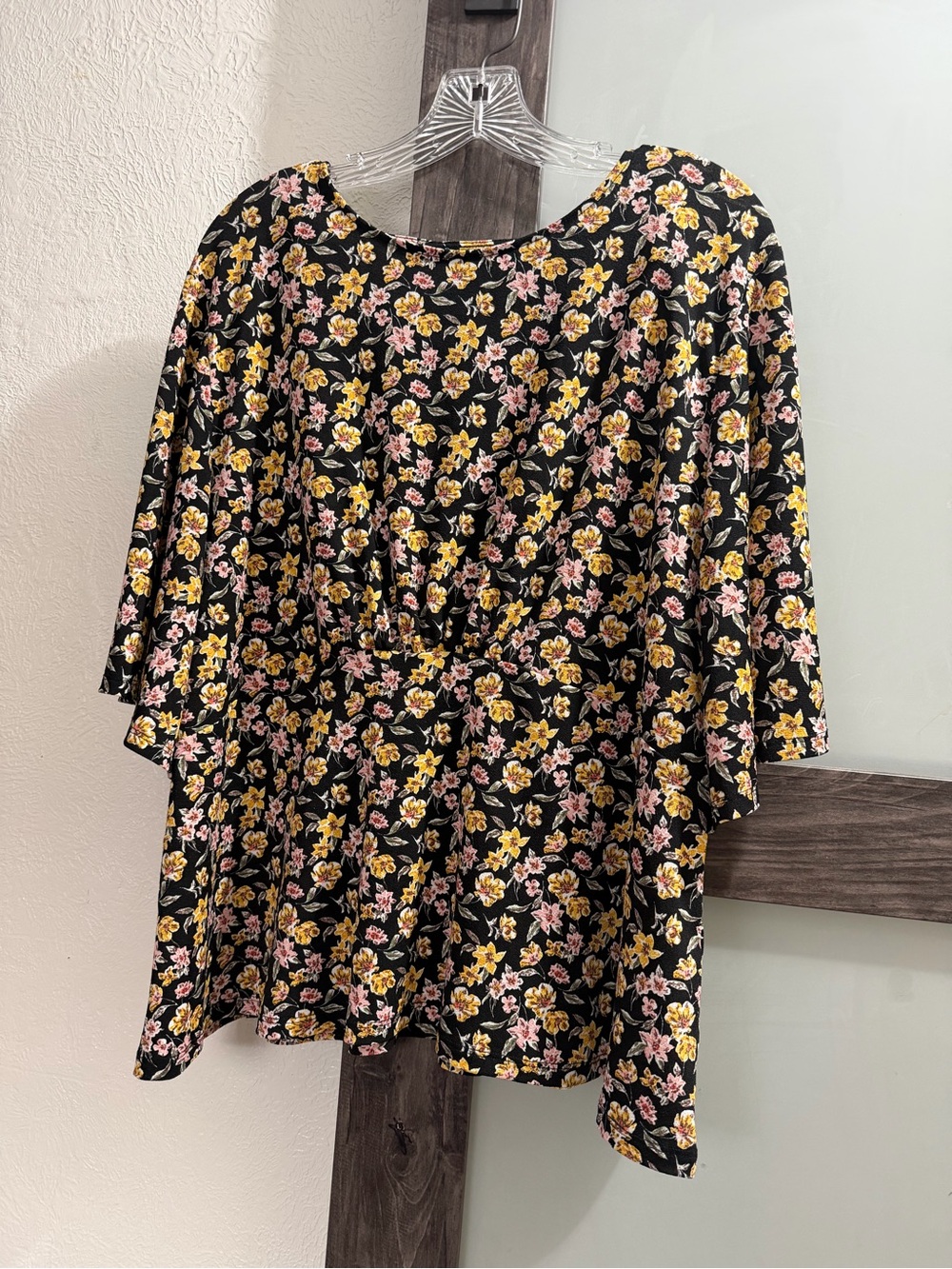 Banana Republic Black Floral Peplum Tunic with Pink & Yellow Flowers